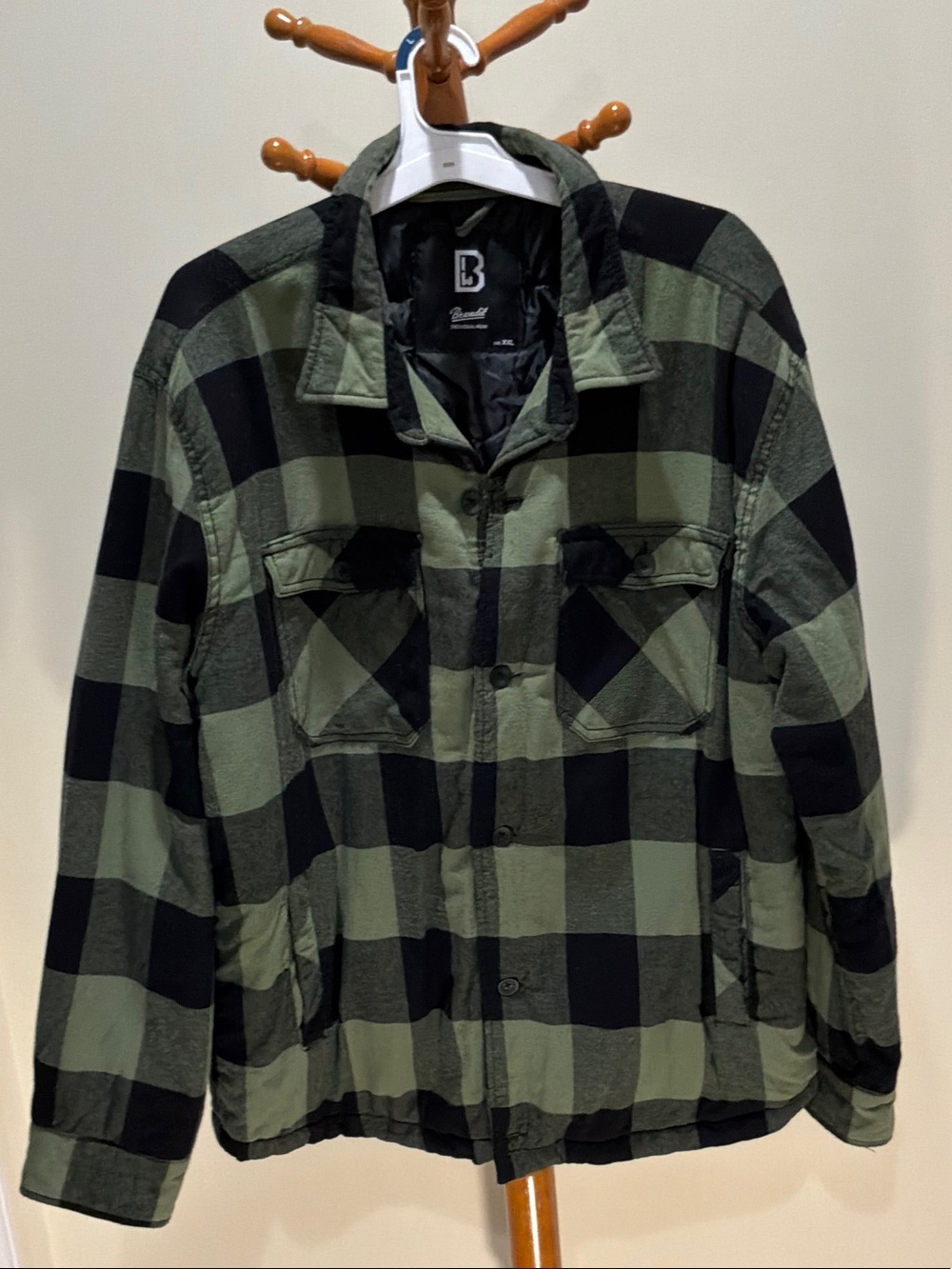 Brandit Olive & Black Plaid Shirt lumberjack flannel jacket padded lining